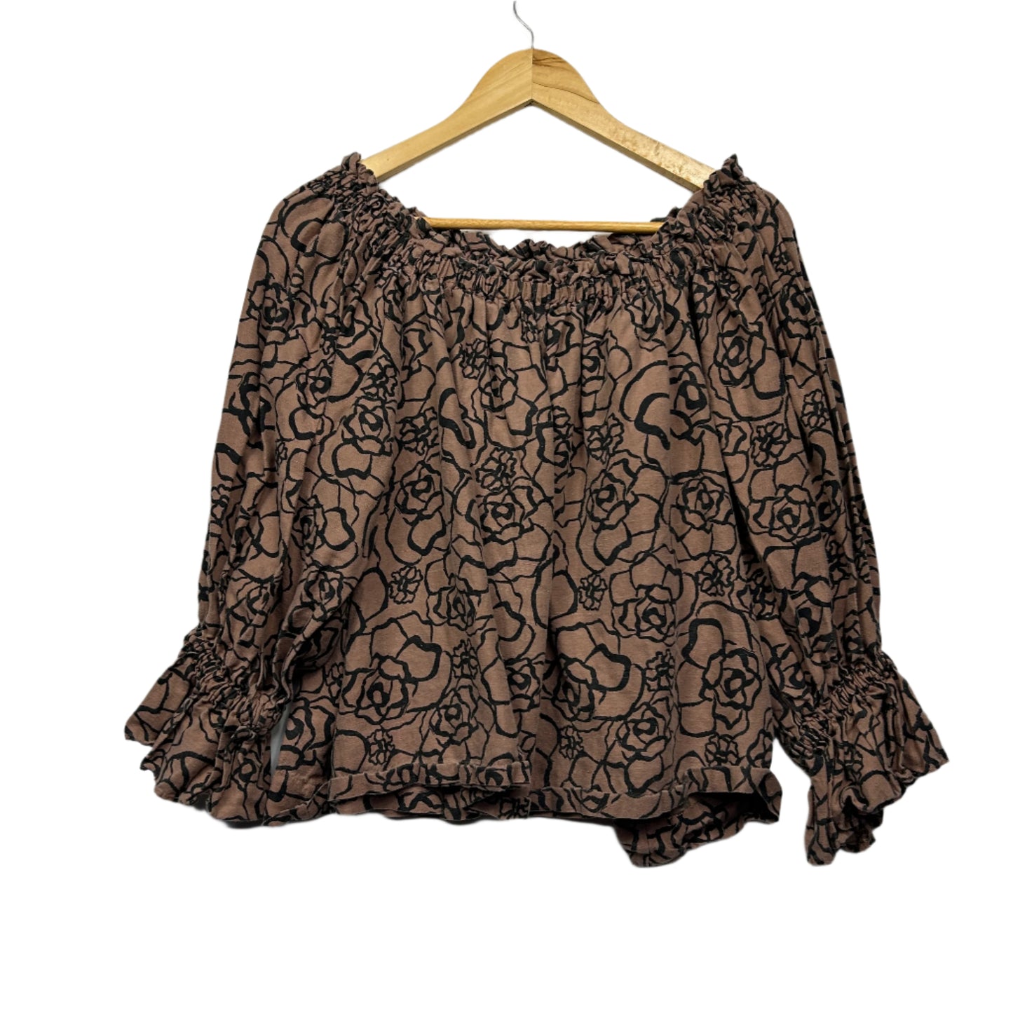 Seed Heritage Top Size 14 Linen Blend Chocolate Floral