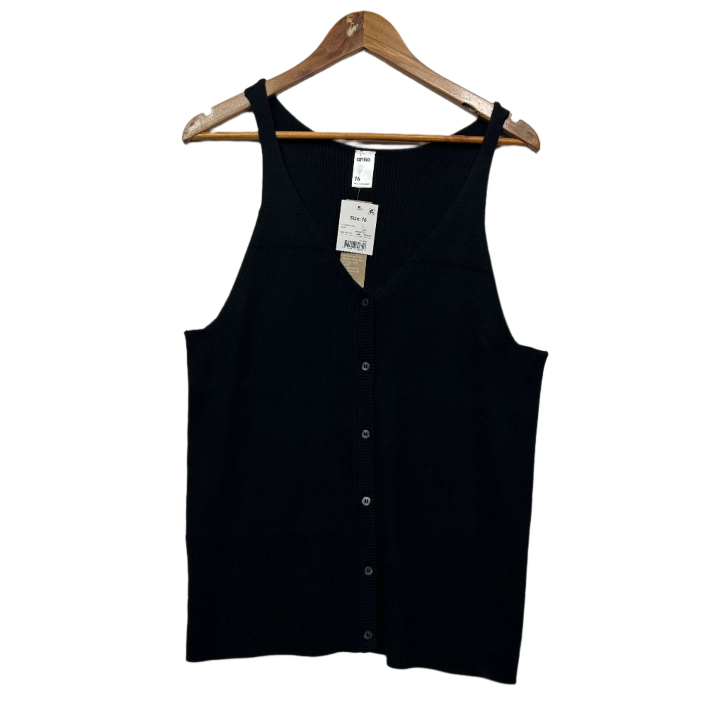 Anko Singlet Tank Top Size 16 Black Viscose Blend New