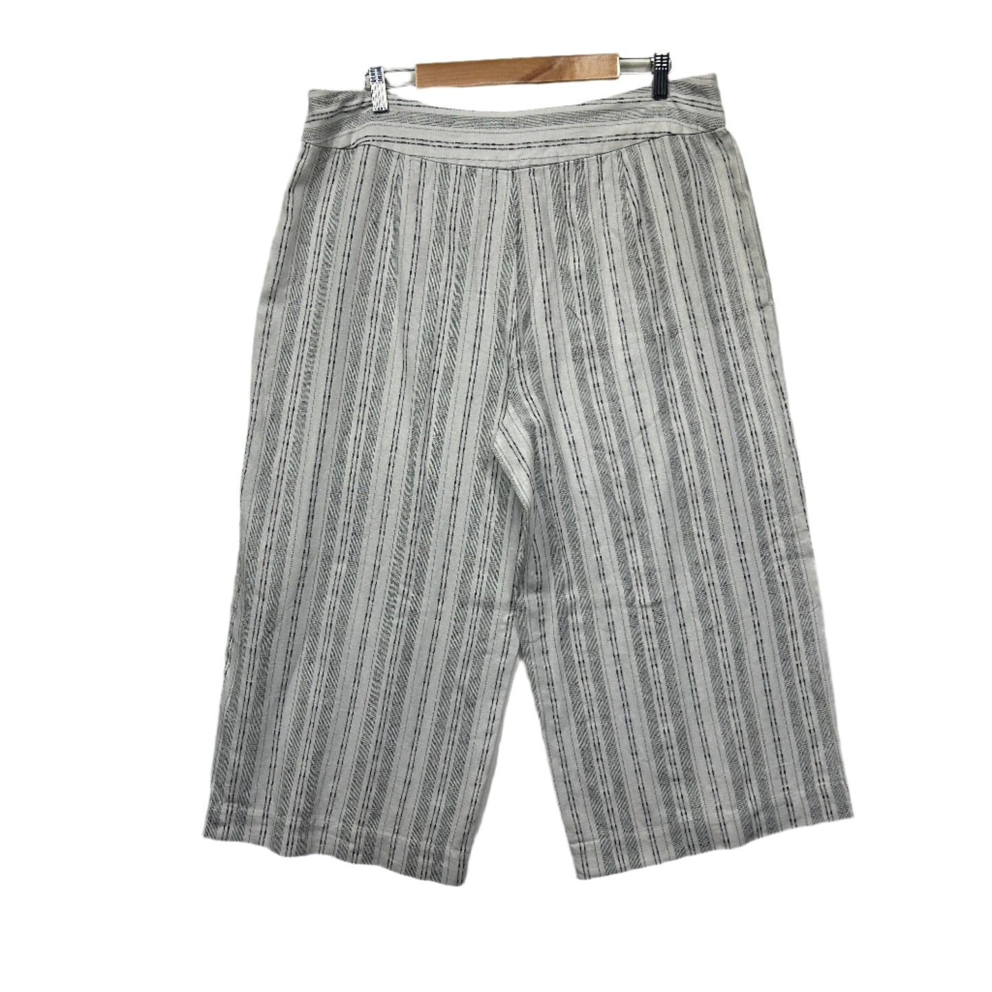 Flower Linen Pants Size 16 White Grey Striped Cropped