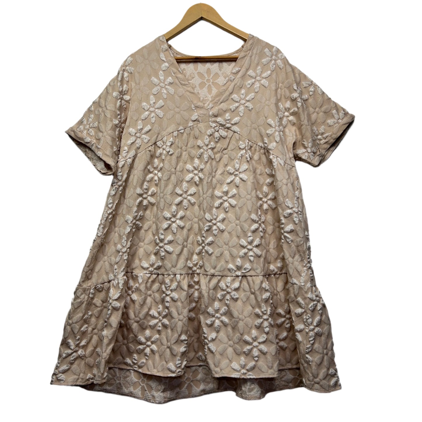 Smock Dress Size 16 18 2XL Biege Textured Short Length