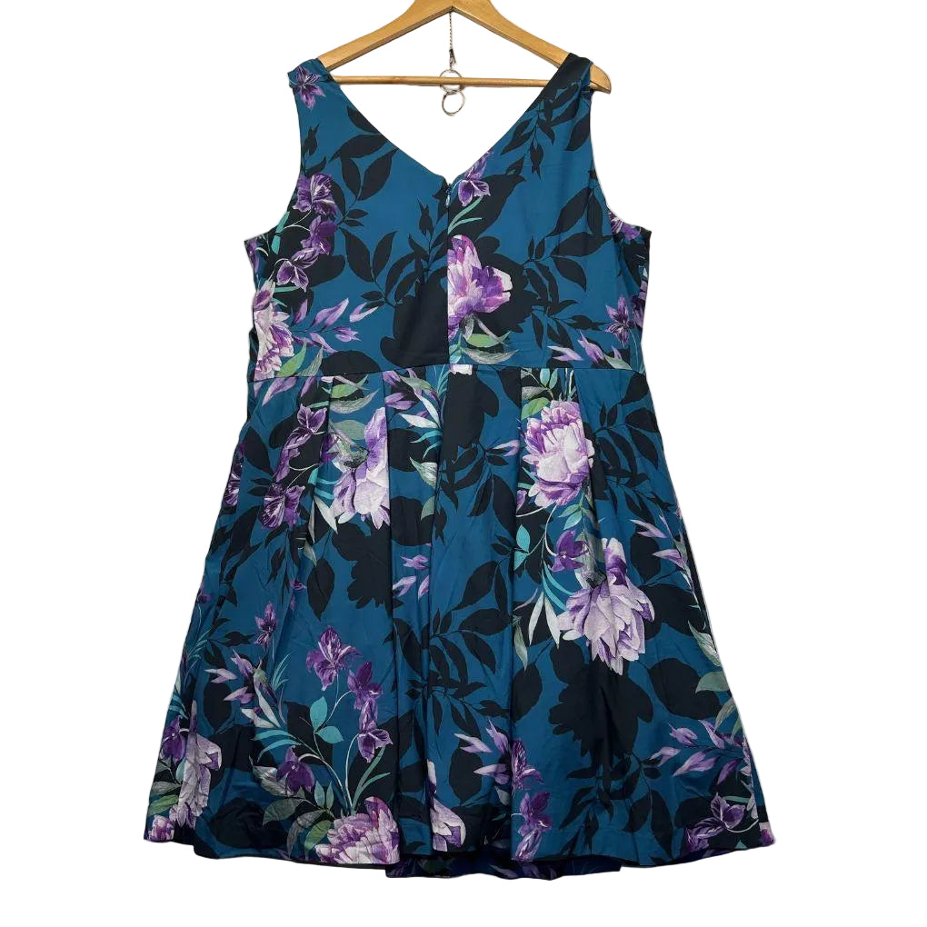 City Chic Teal Floral Fit & Flare Dress - Size 22