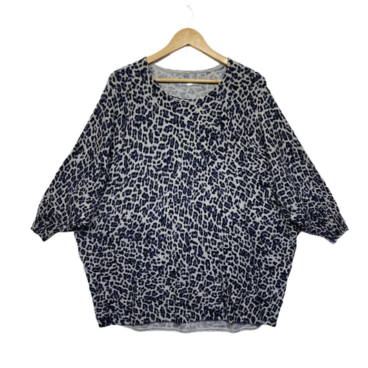 Katies Knit Top Size 16 XL Black White Animal Print 3/4 Sleeve