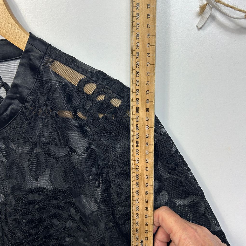 Liz Jordan Black Embroidered Sheer Jacket - Size 16