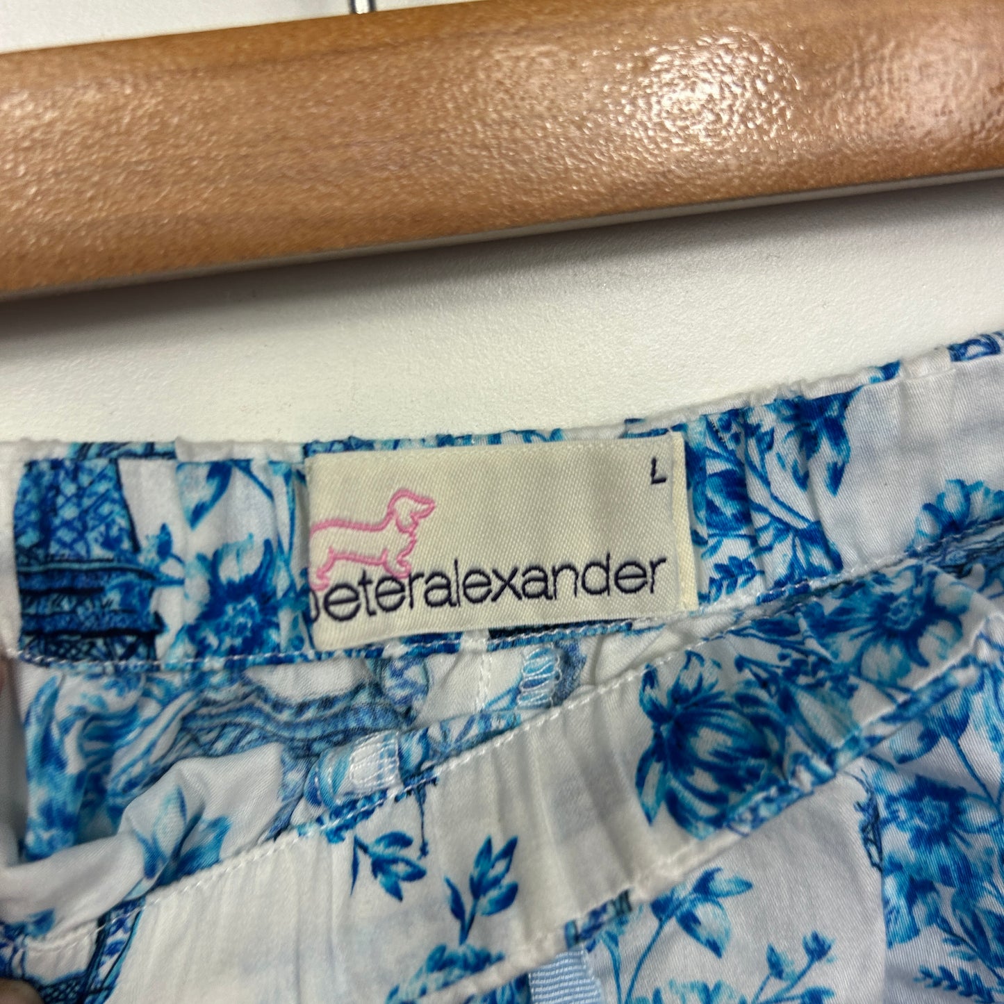 Peter Alexander PJ Shorts Size Large 14 Blue White Paris France Lace Trim