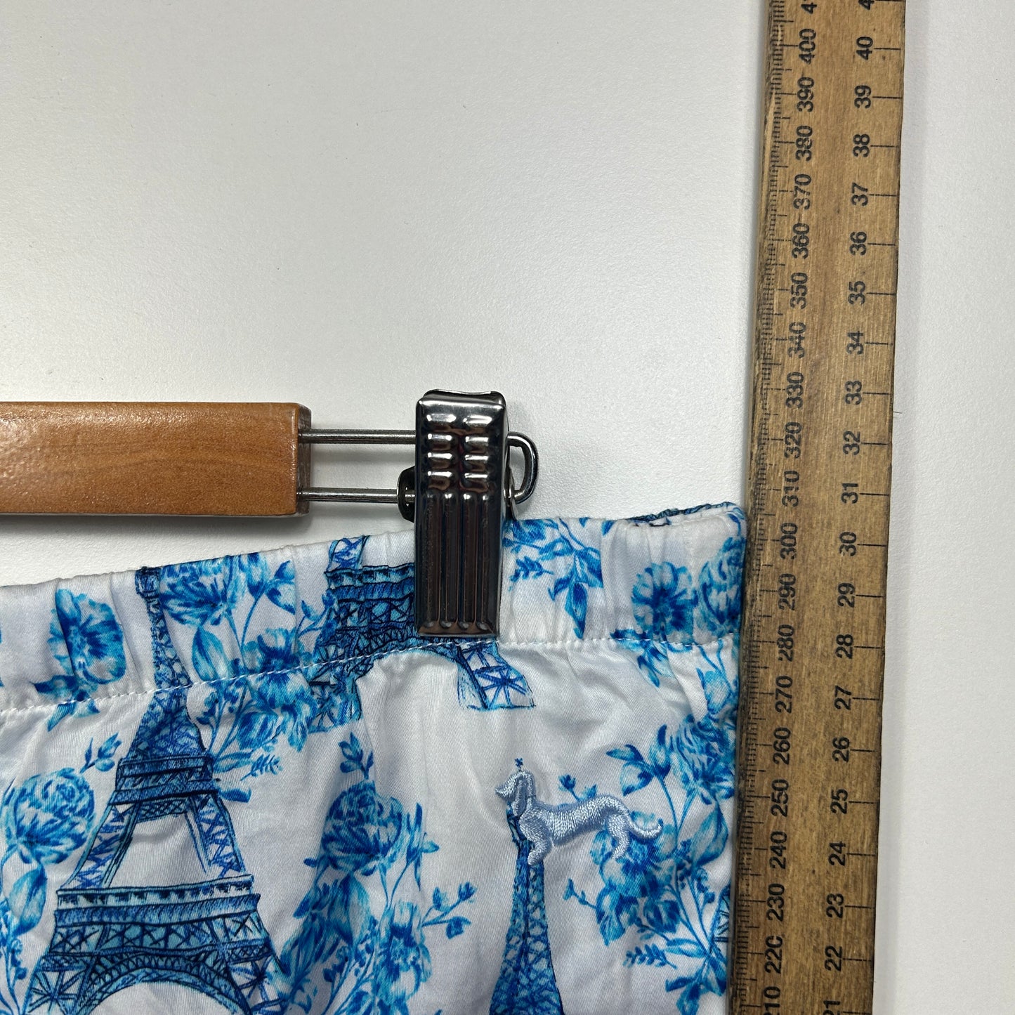 Peter Alexander PJ Shorts Size Large 14 Blue White Paris France Lace Trim