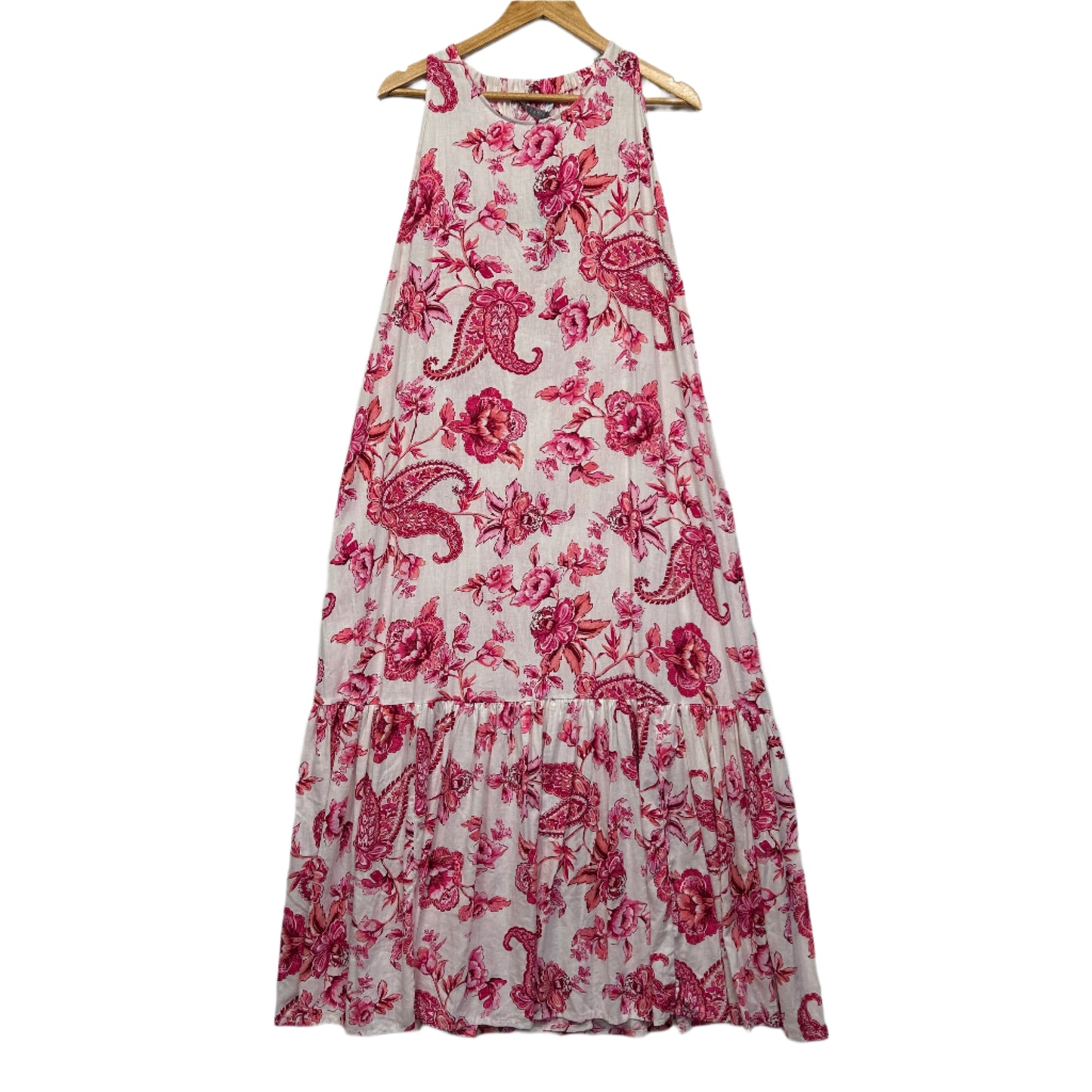 Katies Maxi Dress Size 14 Floral Pink Florals Sleeveless Linen Blend New