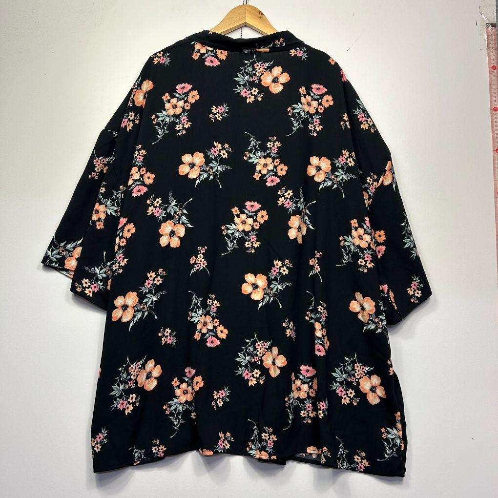 Yours Black Floral Kimono - Size 30/32