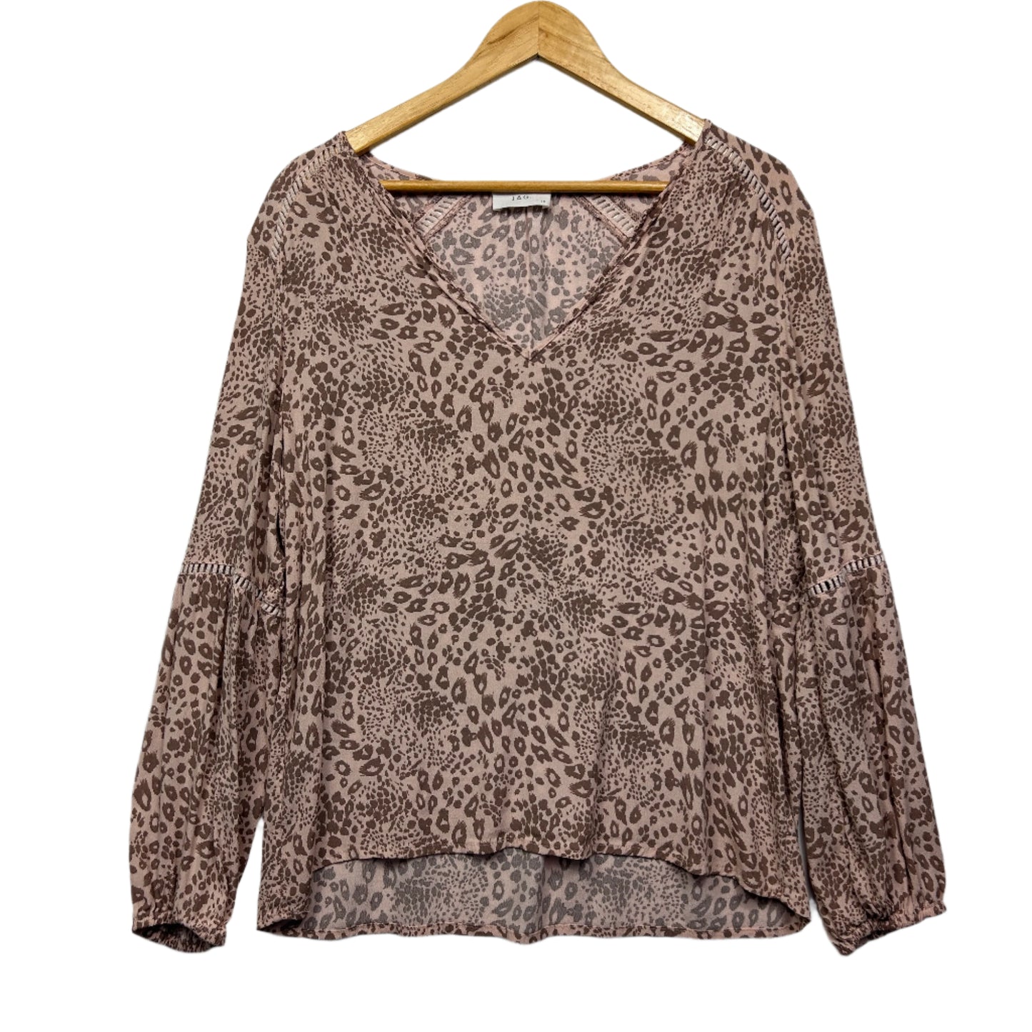 JAG Top Size 16 Long Sleeve Biege Viscose Animal Print