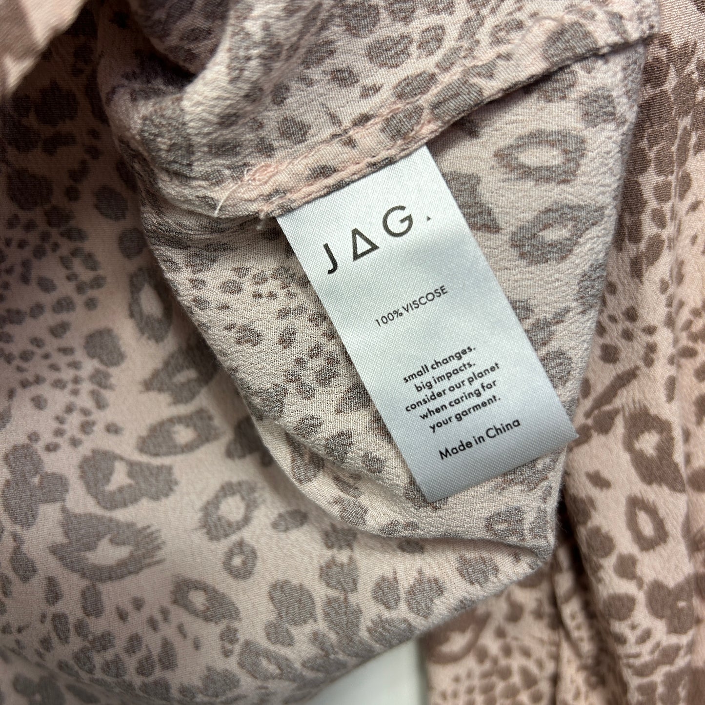 JAG Top Size 16 Long Sleeve Biege Viscose Animal Print