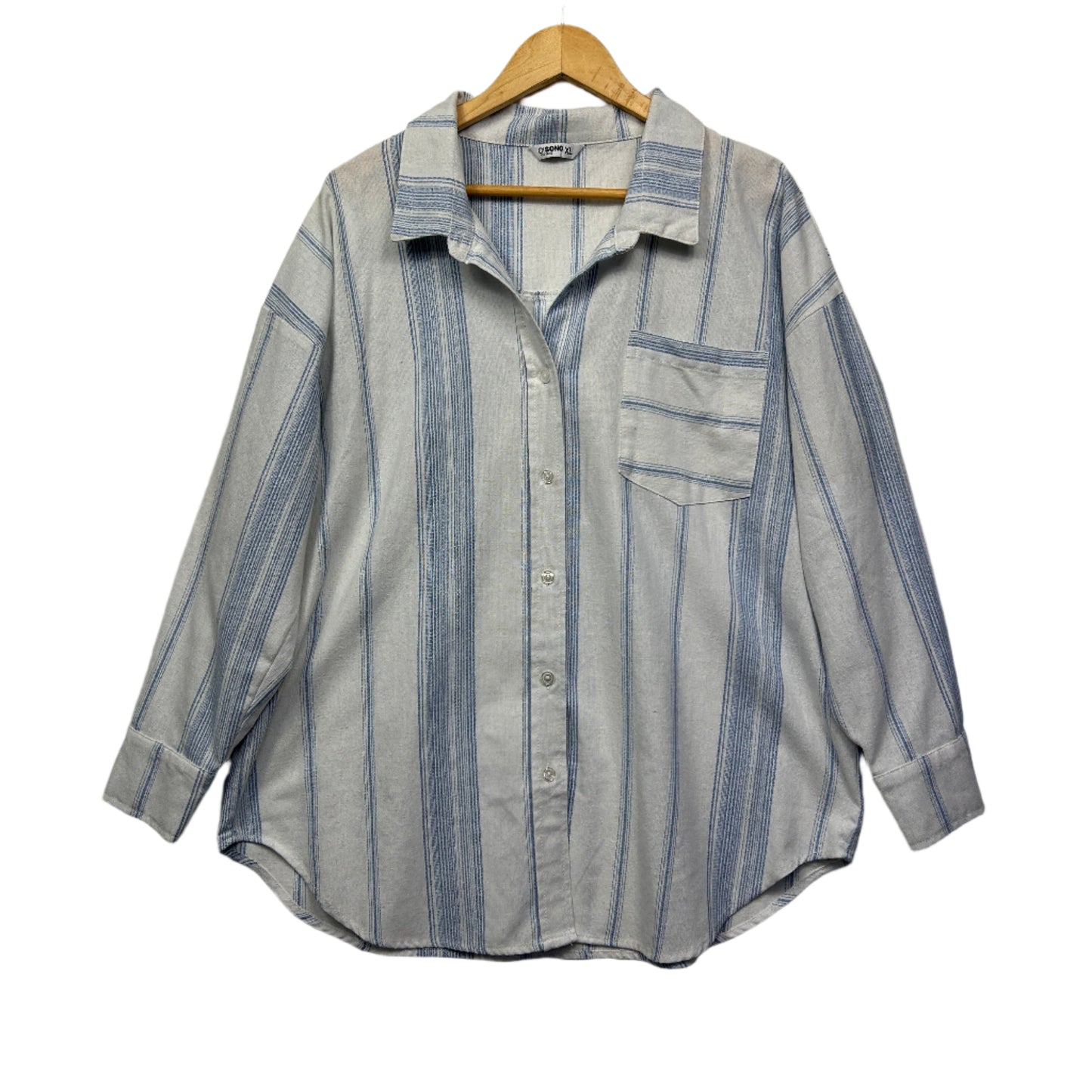 Ci Sono Top Size 16 XL Long Sleeve Blue White Striped Cotton Blend
