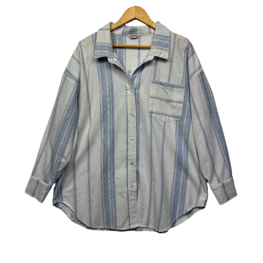 Ci Sono Top Size 16 XL Long Sleeve Blue White Striped Cotton Blend