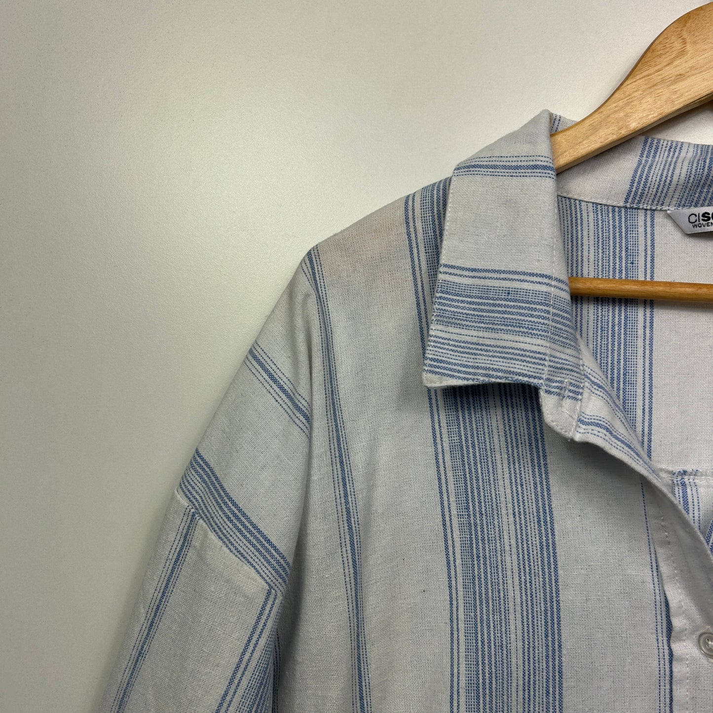 Ci Sono Top Size 16 XL Long Sleeve Blue White Striped Cotton Blend