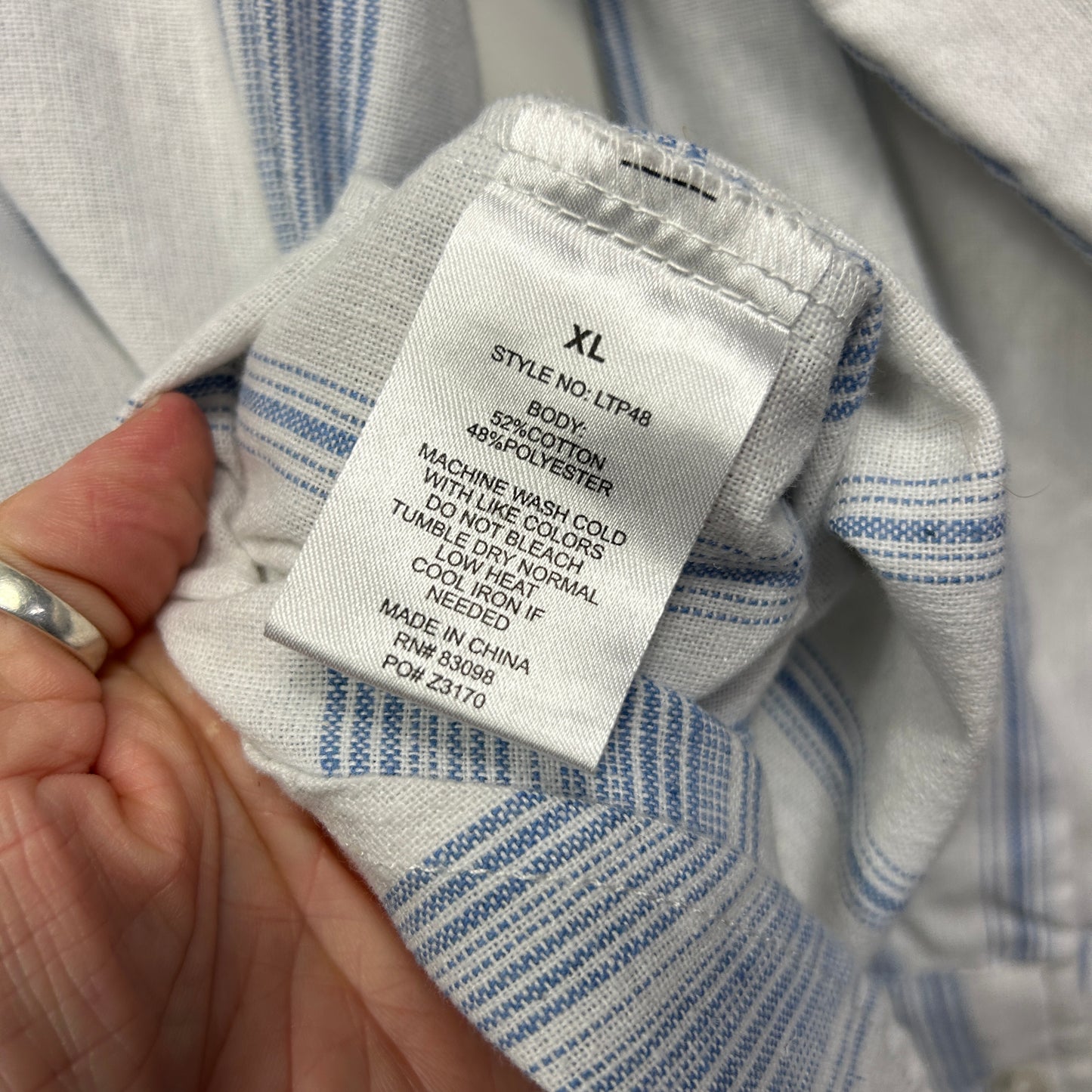 Ci Sono Top Size 16 XL Long Sleeve Blue White Striped Cotton Blend
