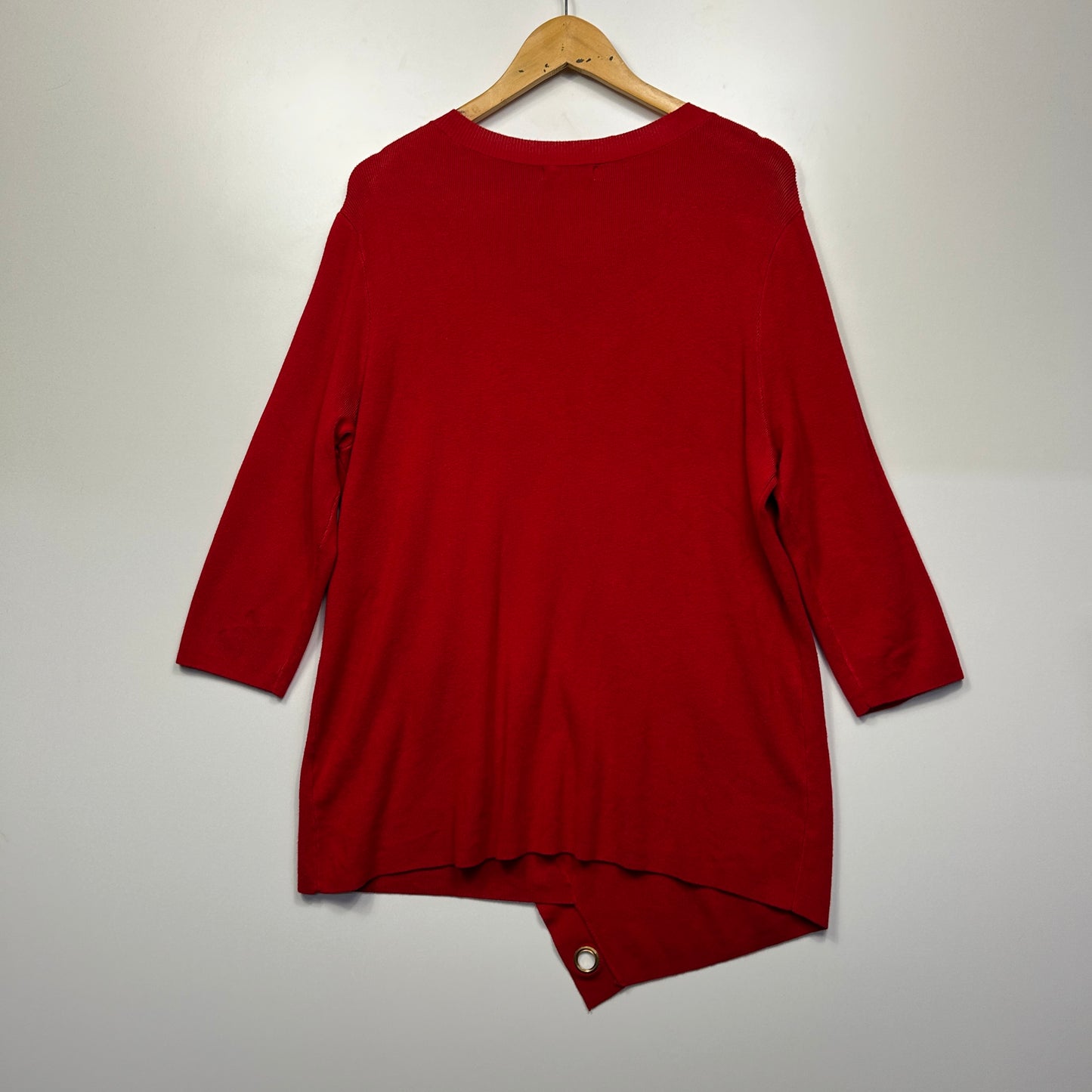 Rockmans Top Size 14 Larger Red Long Sleeve Asymmetric Hem