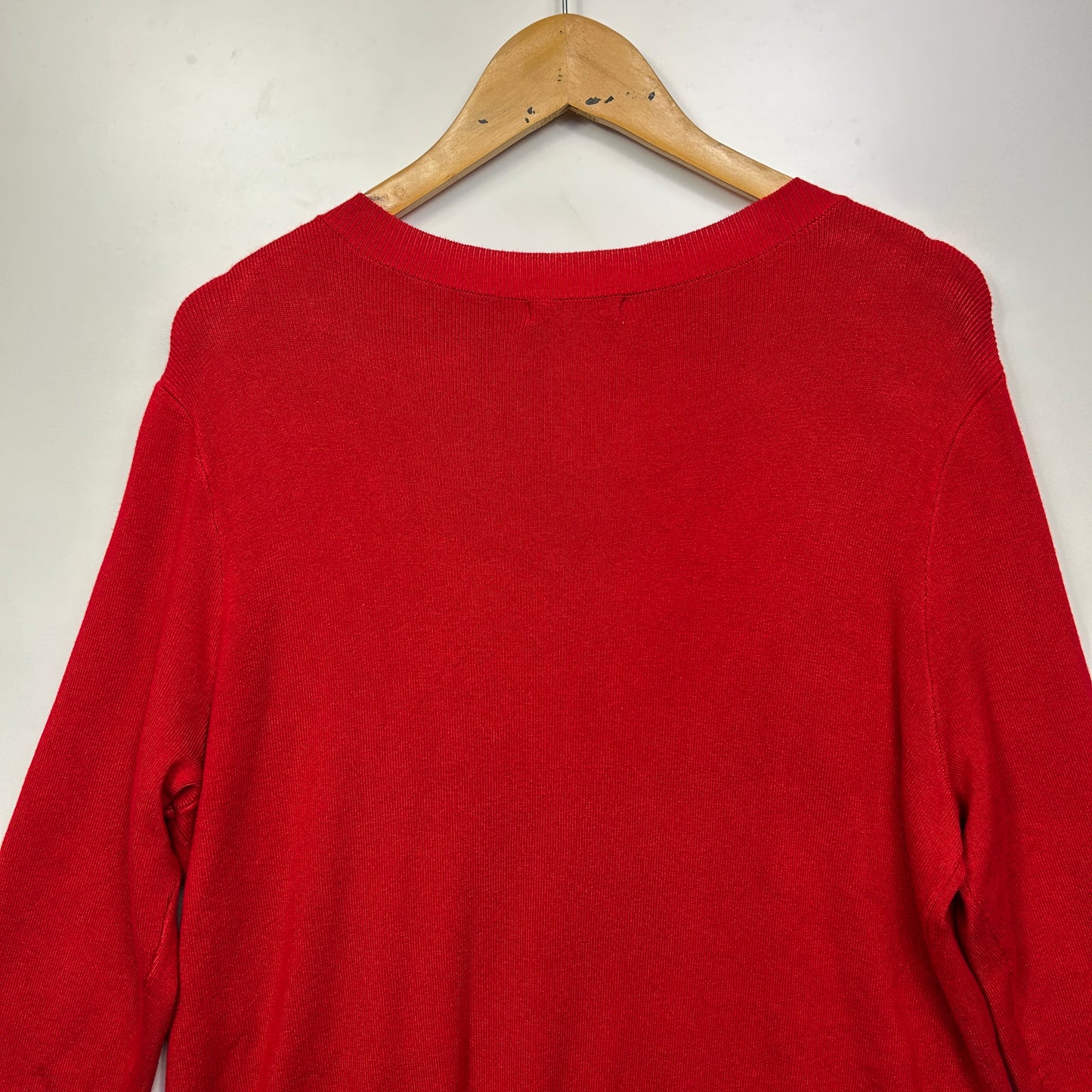 Rockmans Top Size 14 Larger Red Long Sleeve Asymmetric Hem