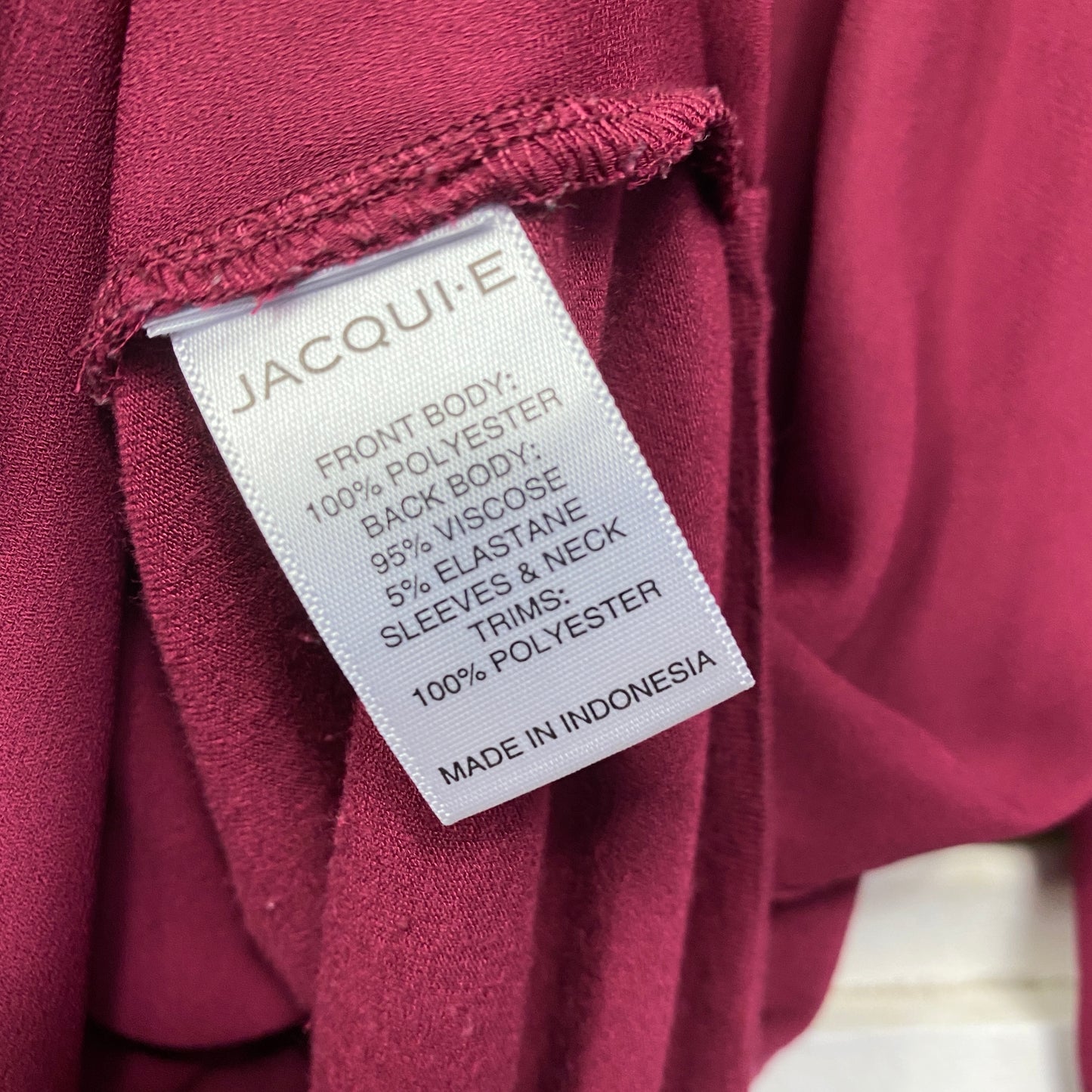 Jacqui E Top Size Large Long Sleeve Maroon