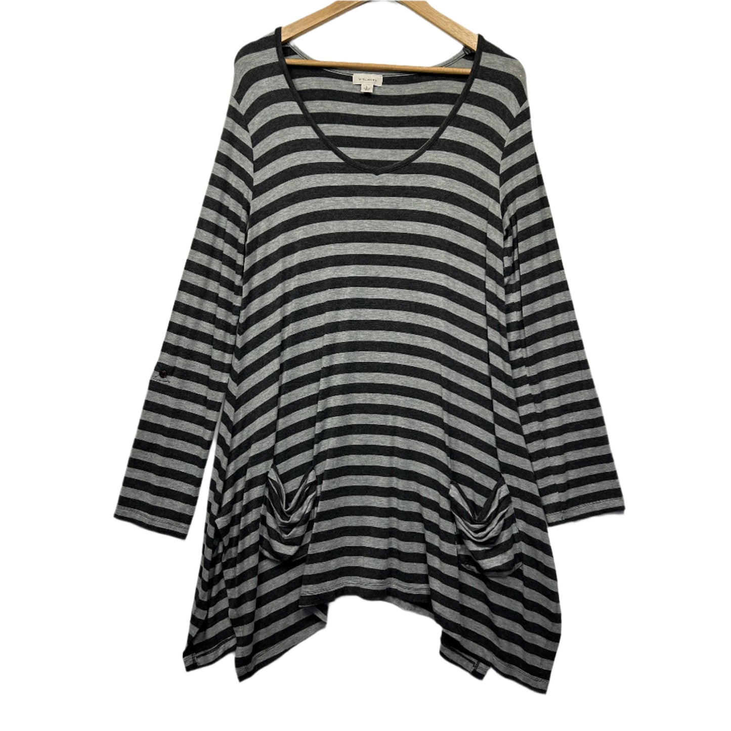 Witchery Top Size Large 14 Grey Black Striped Long Sleeve