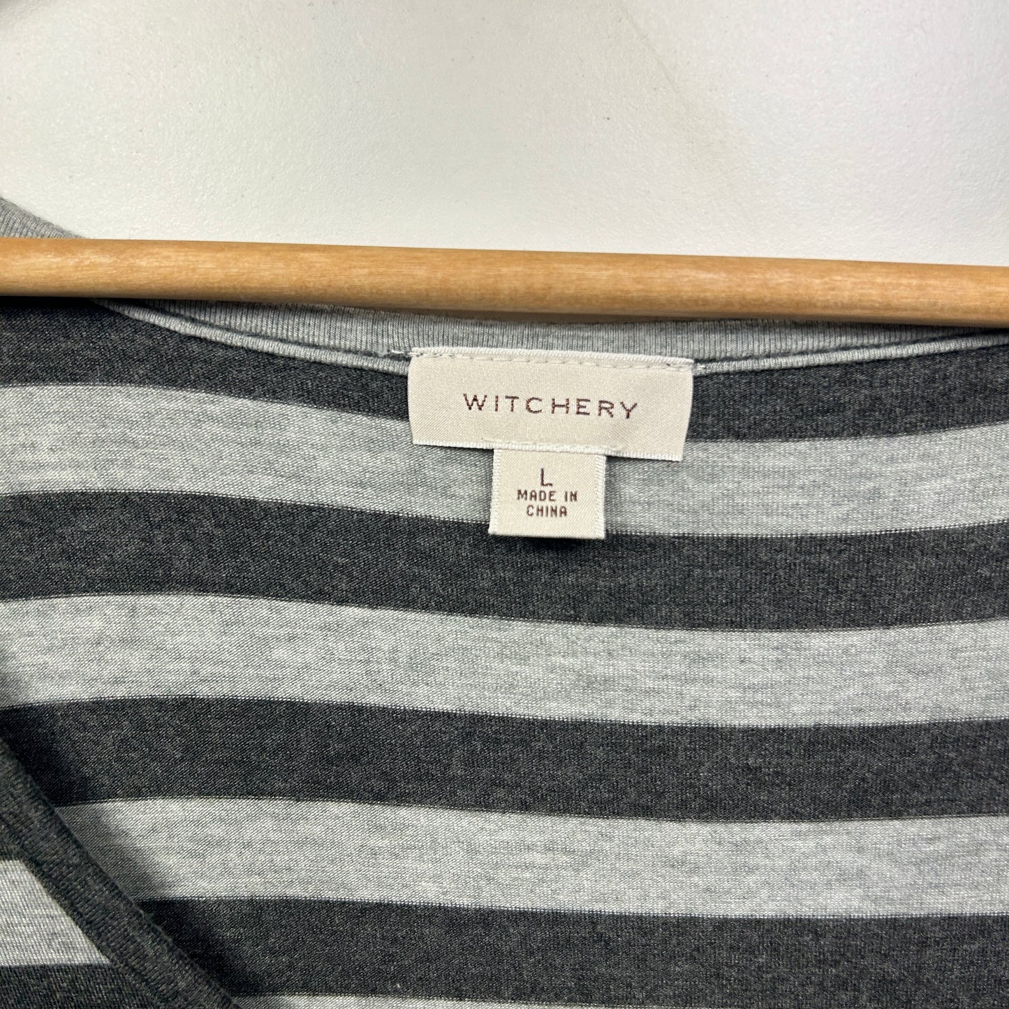 Witchery Top Size Large 14 Grey Black Striped Long Sleeve
