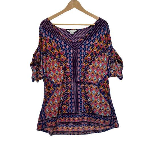 Rockmans Top Size 2XL 18 Multicoloured Short Sleeve