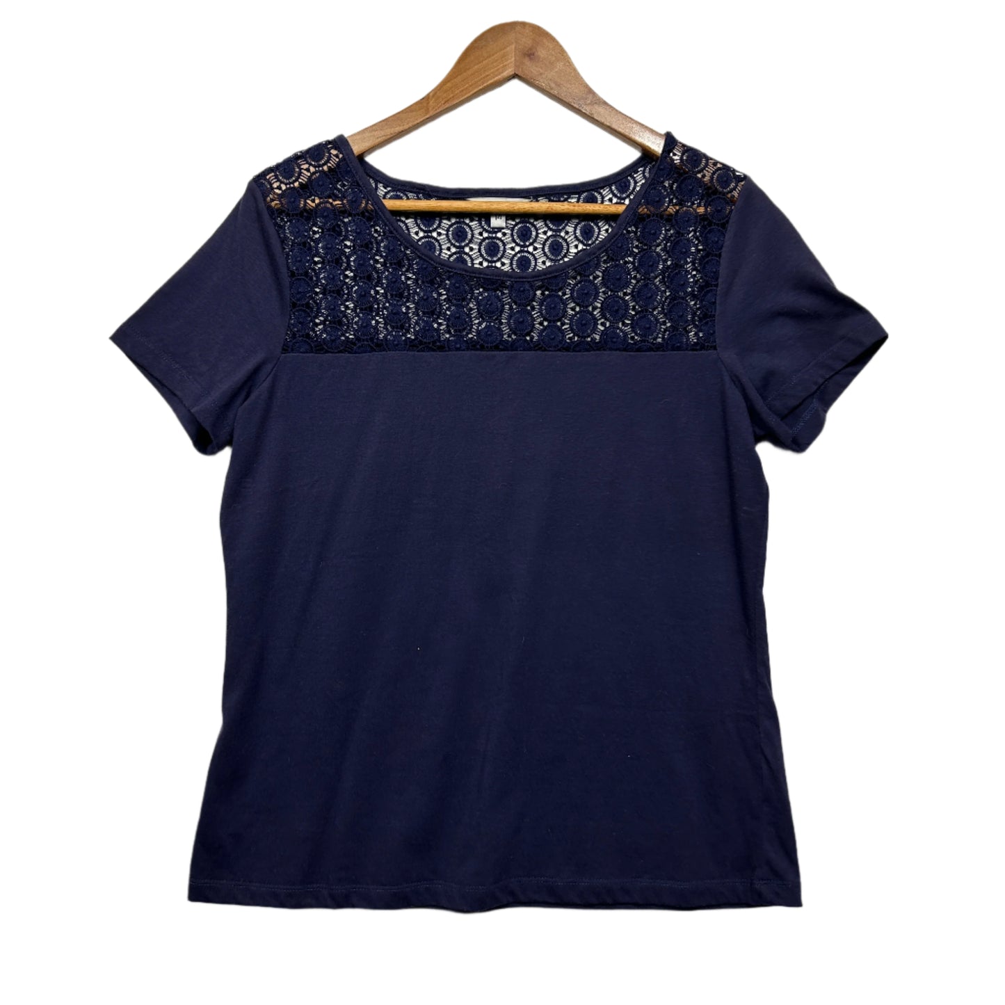 Savannah Top Size 14 Navy Short Sleeve Crochet Trim