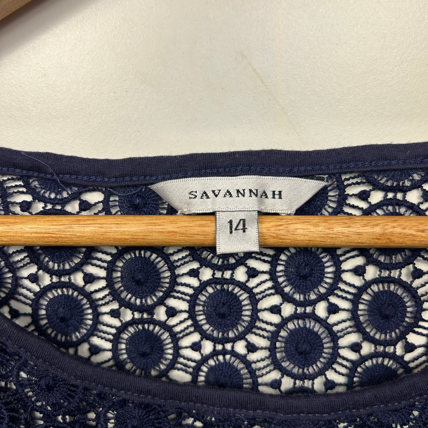 Savannah Top Size 14 Navy Short Sleeve Crochet Trim