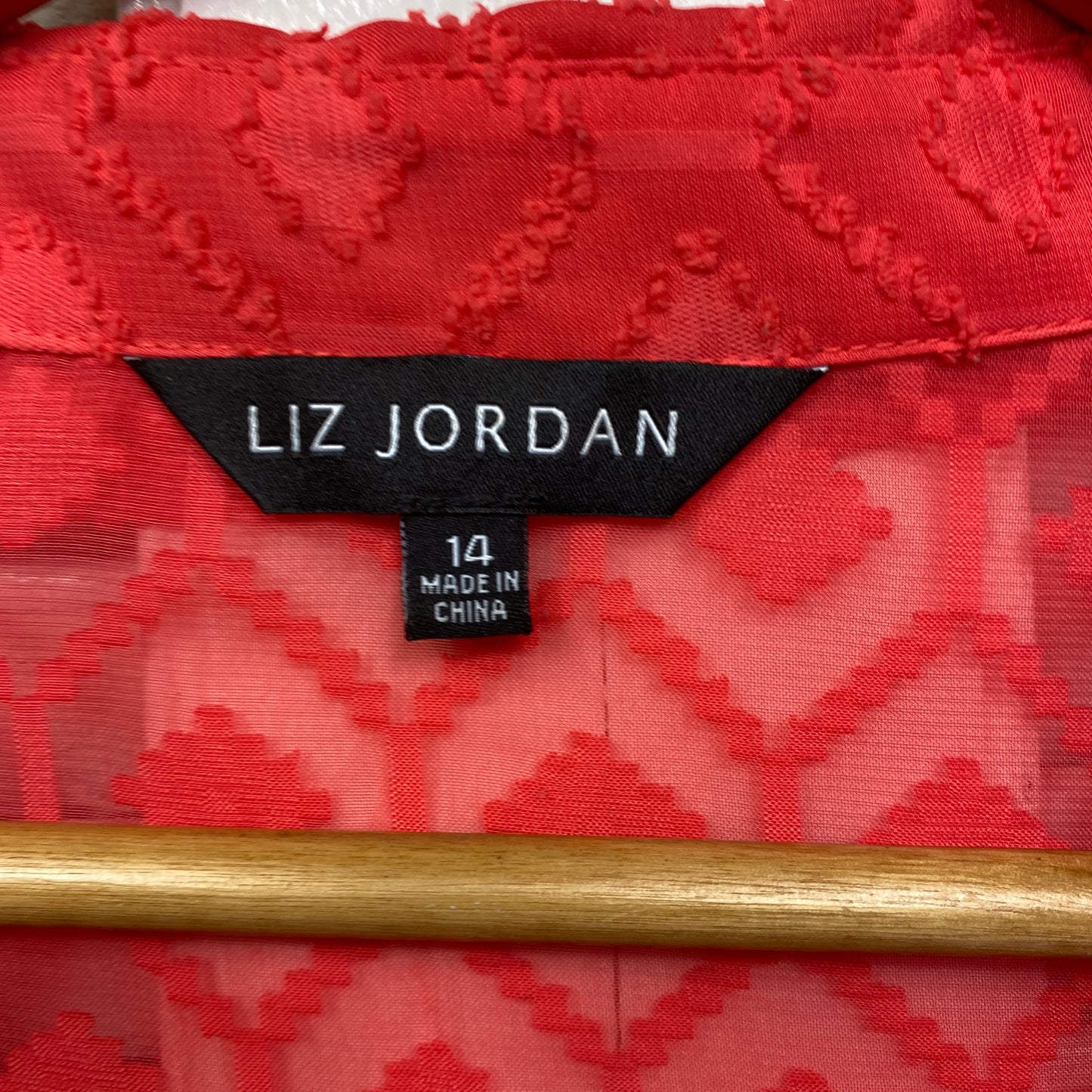 Liz Jordan Top Size 14 Red Button Up Long Sleeve Sheer