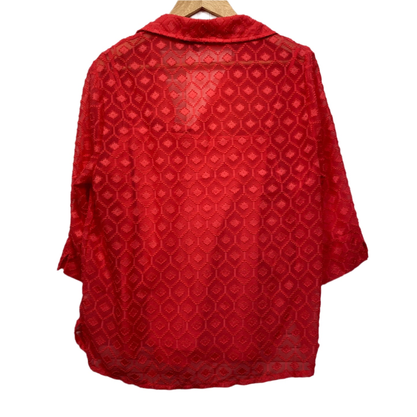 Liz Jordan Top Size 14 Red Button Up Long Sleeve Sheer