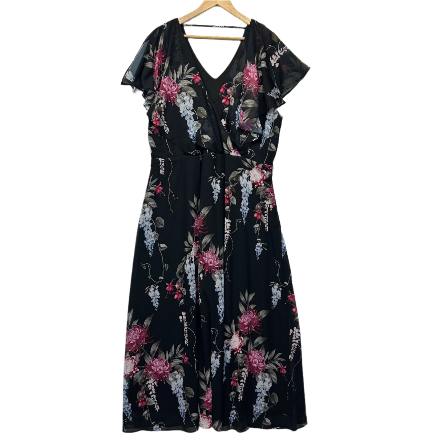City Chic Maxi Dress Size 20 Large Short Sleeve Black Floral