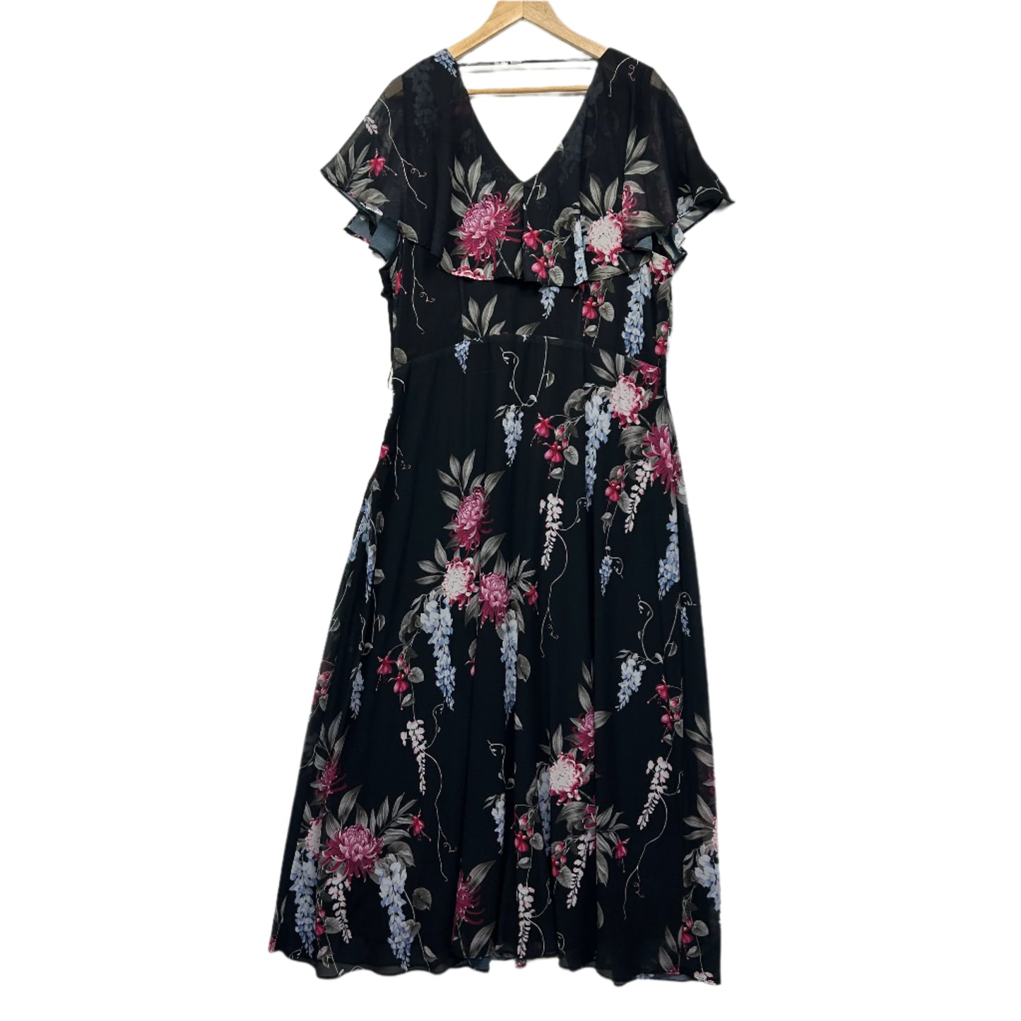 City Chic Maxi Dress Size 20 Large Short Sleeve Black Floral