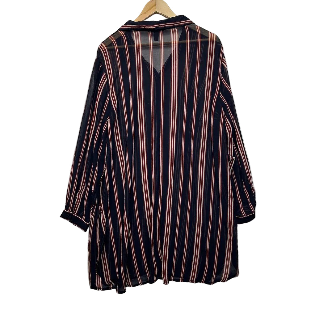 New Look Navy Striped Sheer Shirt - Size 24