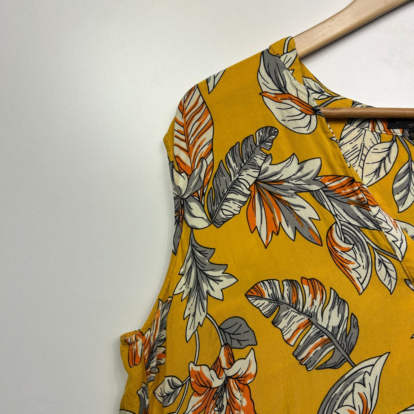 Caroline Morgan Dress Size 14 Mustard Sleeveless Floral Viscose