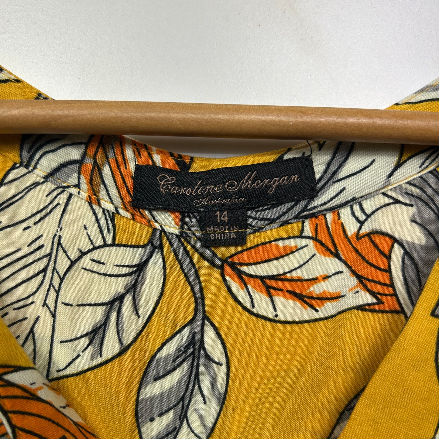 Caroline Morgan Dress Size 14 Mustard Sleeveless Floral Viscose