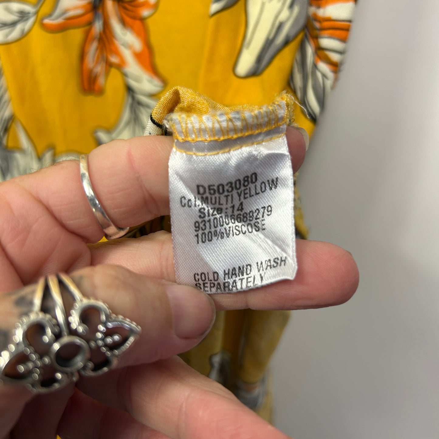 Caroline Morgan Dress Size 14 Mustard Sleeveless Floral Viscose