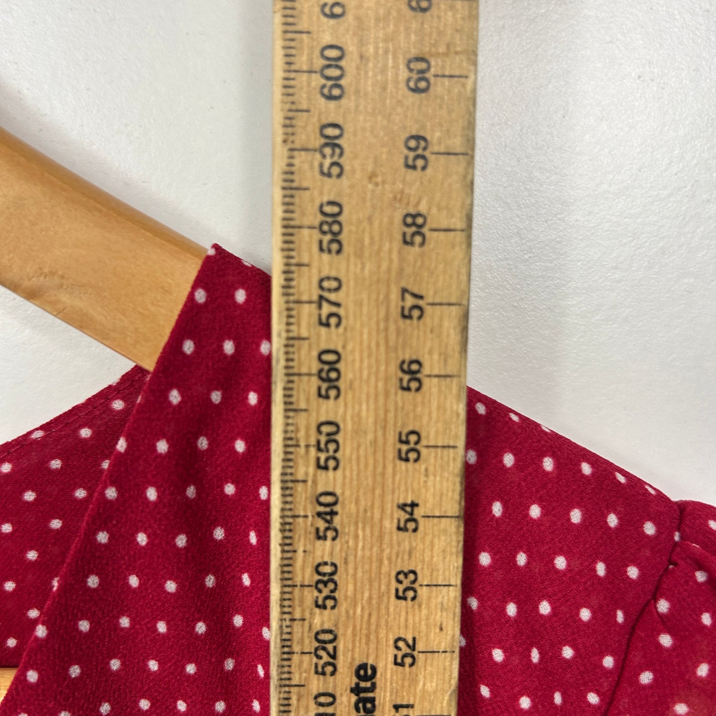 Portmans Burgundy Polka Dot Ruffle Sleeve Top - Size 14