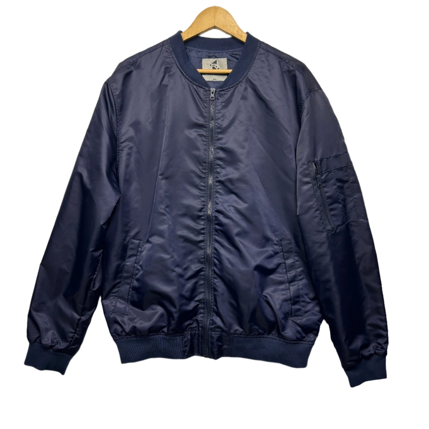 Mens Bomber Jacket Size 3XL Navy Pockets Long Sleeve Full Zip Up