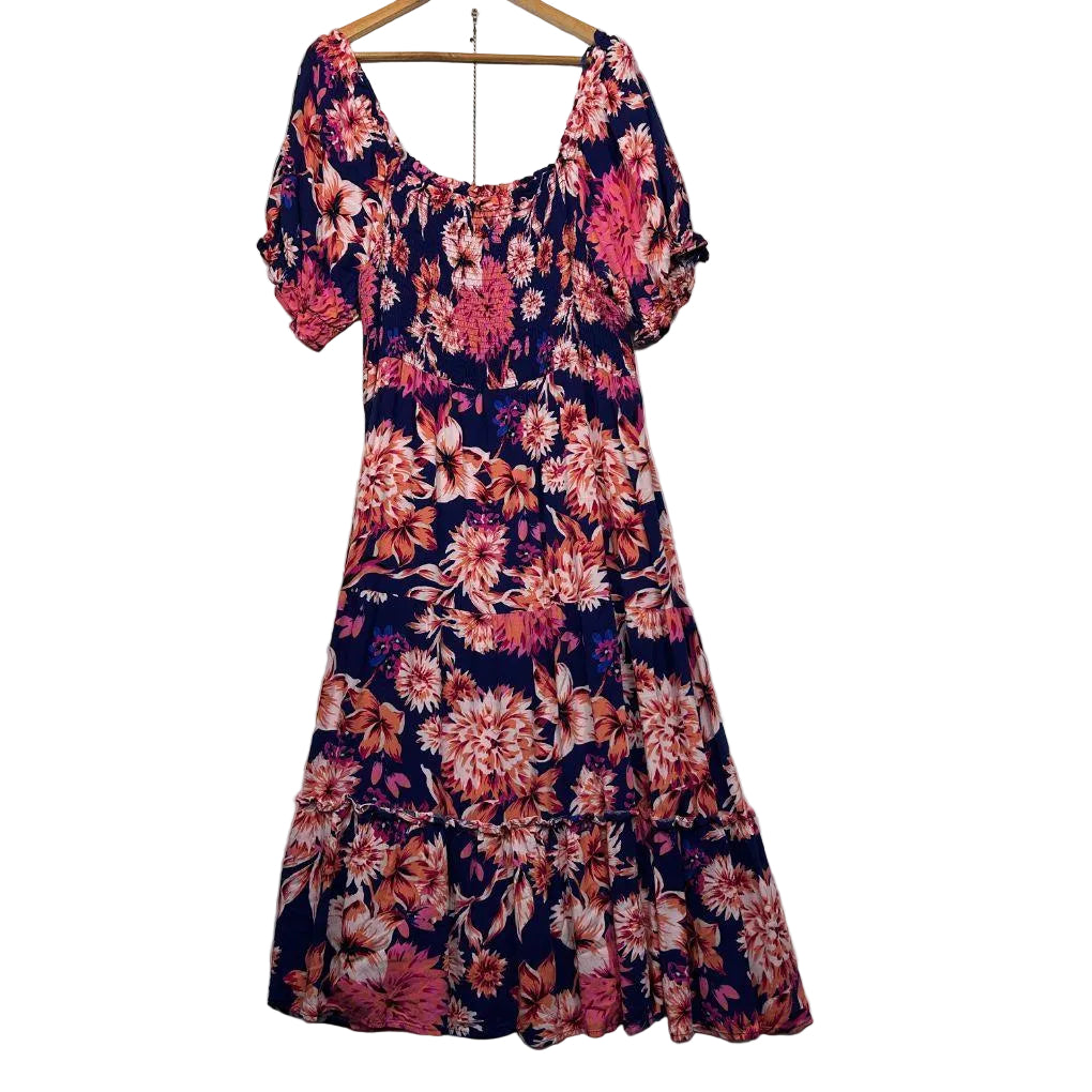 Orange Sherbet Navy Floral Dress - Size XXL
