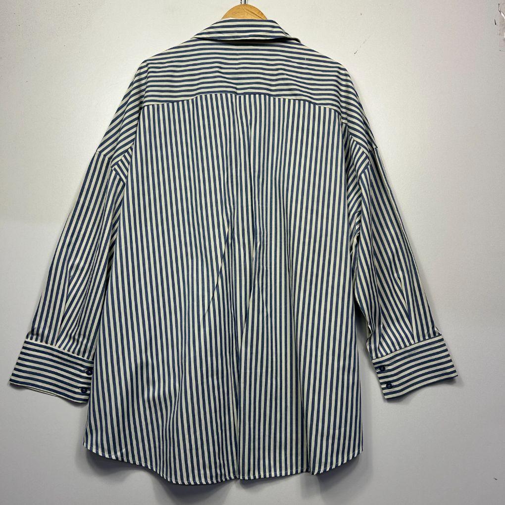 Boohoo Blue Stripe Cotton Shirt - Size 22