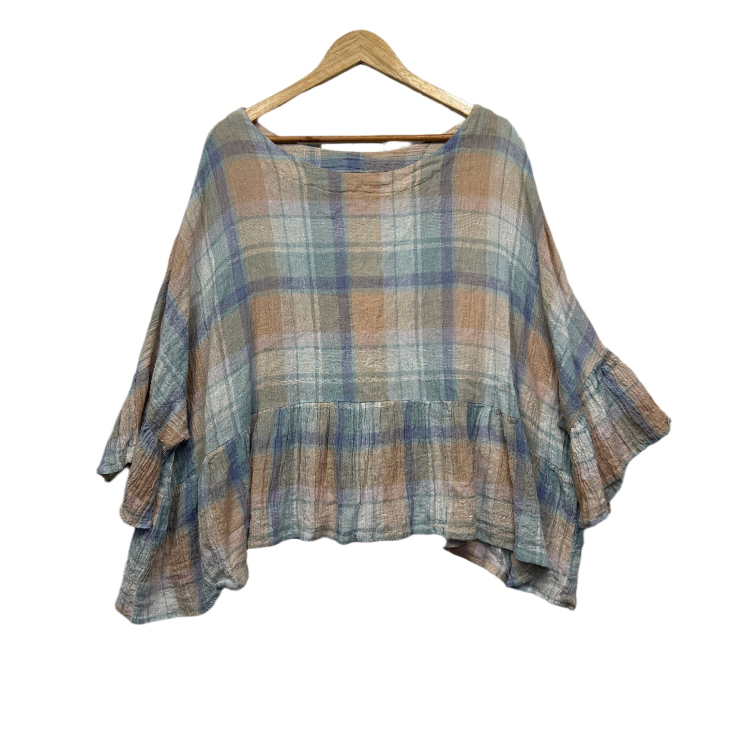 Queen Evil Linen Blend Top One Size Check Multicoloured Long Sleeve