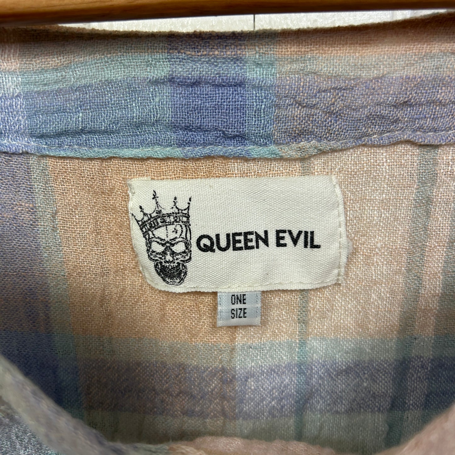Queen Evil Linen Blend Top One Size Check Multicoloured Long Sleeve
