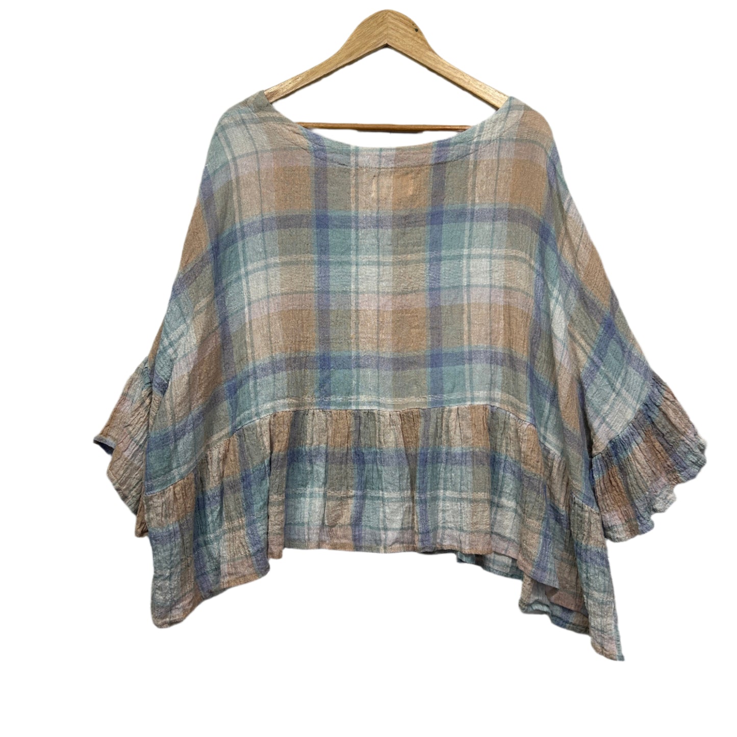 Queen Evil Linen Blend Top One Size Check Multicoloured Long Sleeve