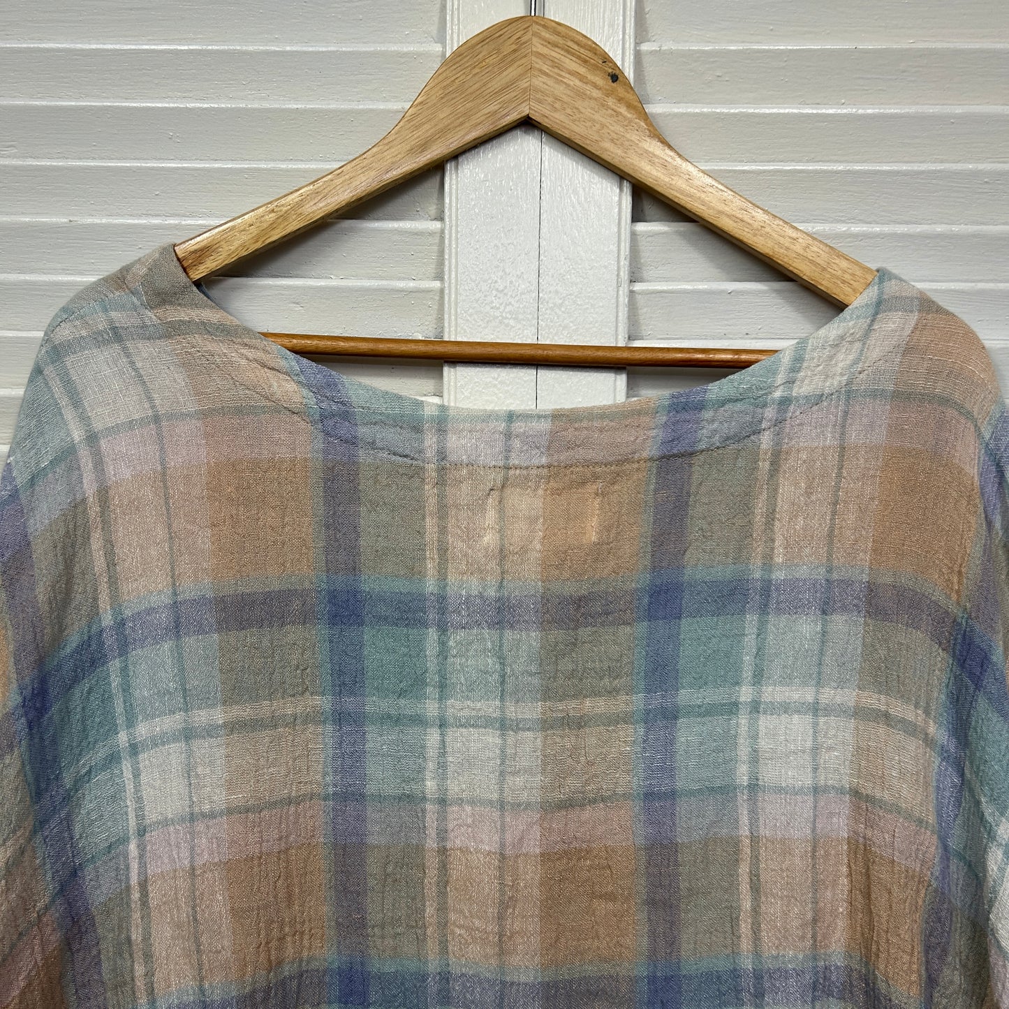 Queen Evil Linen Blend Top One Size Check Multicoloured Long Sleeve