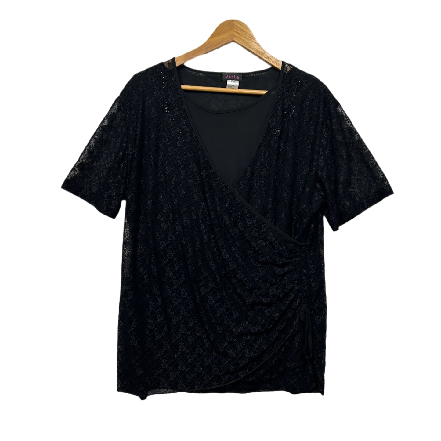 Voila Black Top Size 16 2XL Short Sleeve Sheer