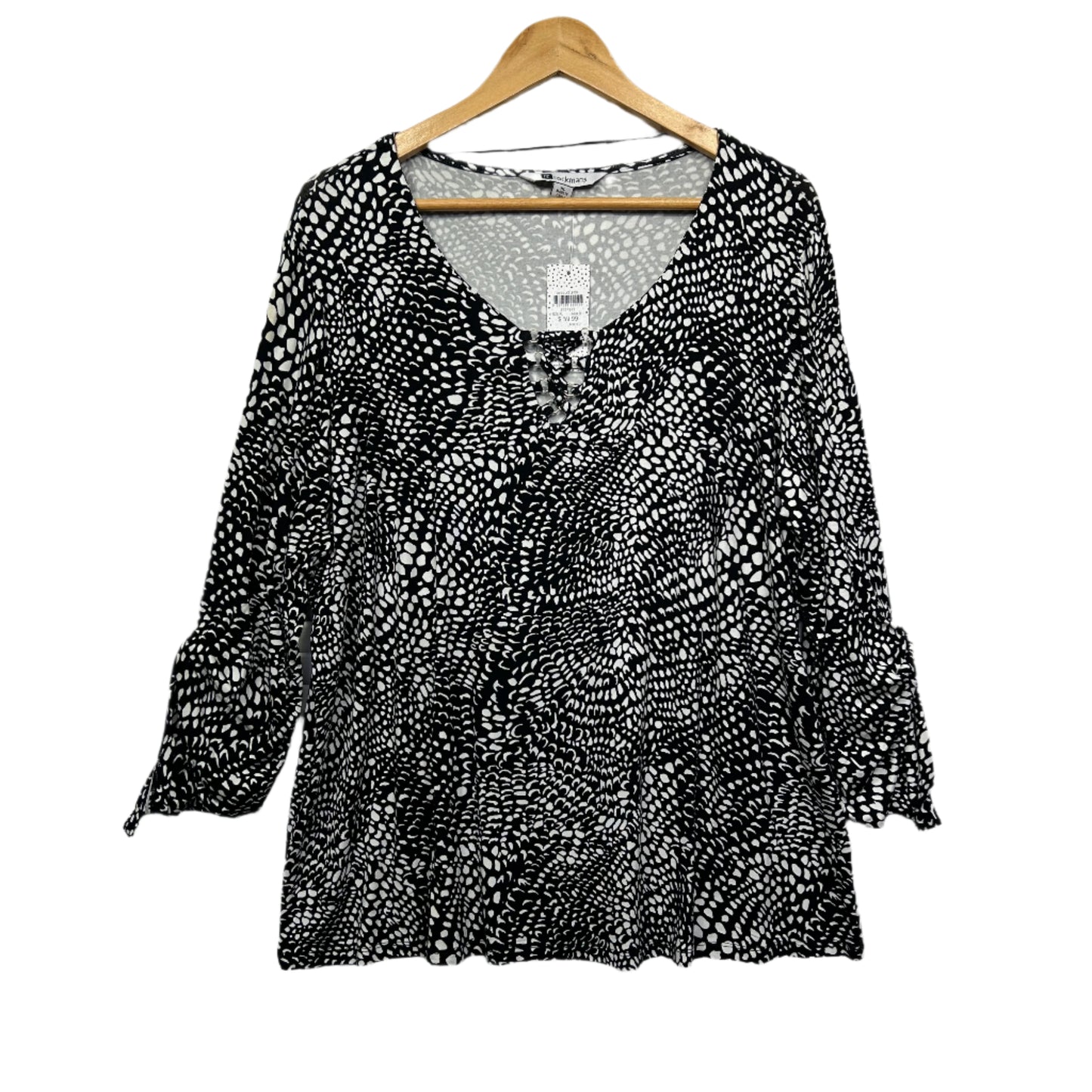 Rockmans Top Size 16 XL 3/4 Sleeve Black White New