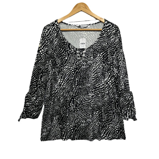 Rockmans Top Size 16 XL 3/4 Sleeve Black White New