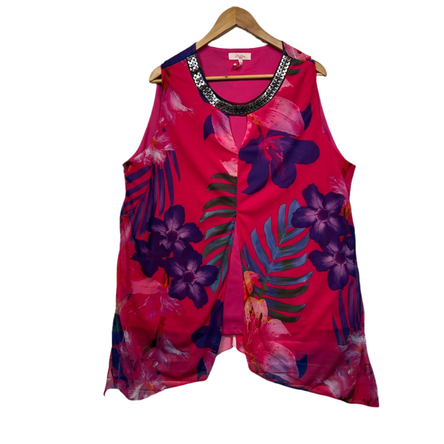 Millers Top Size 20 Pink Floral Sleeveless Beaded