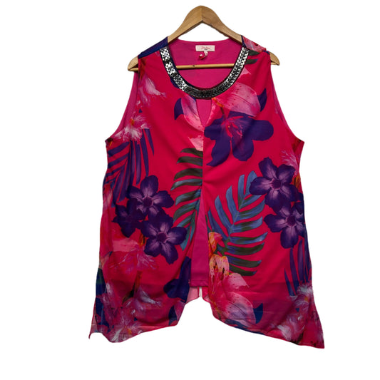Millers Top Size 20 Pink Floral Sleeveless Beaded
