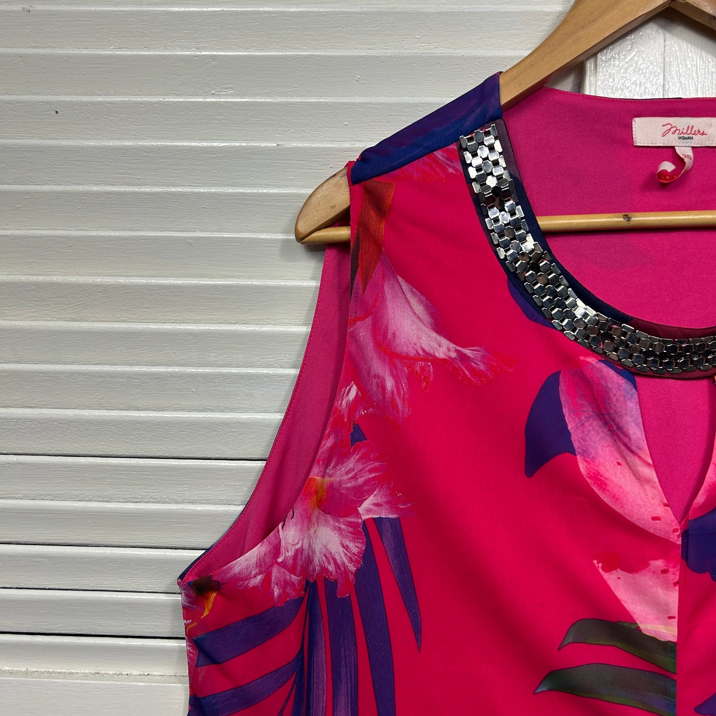Millers Top Size 20 Pink Floral Sleeveless Beaded