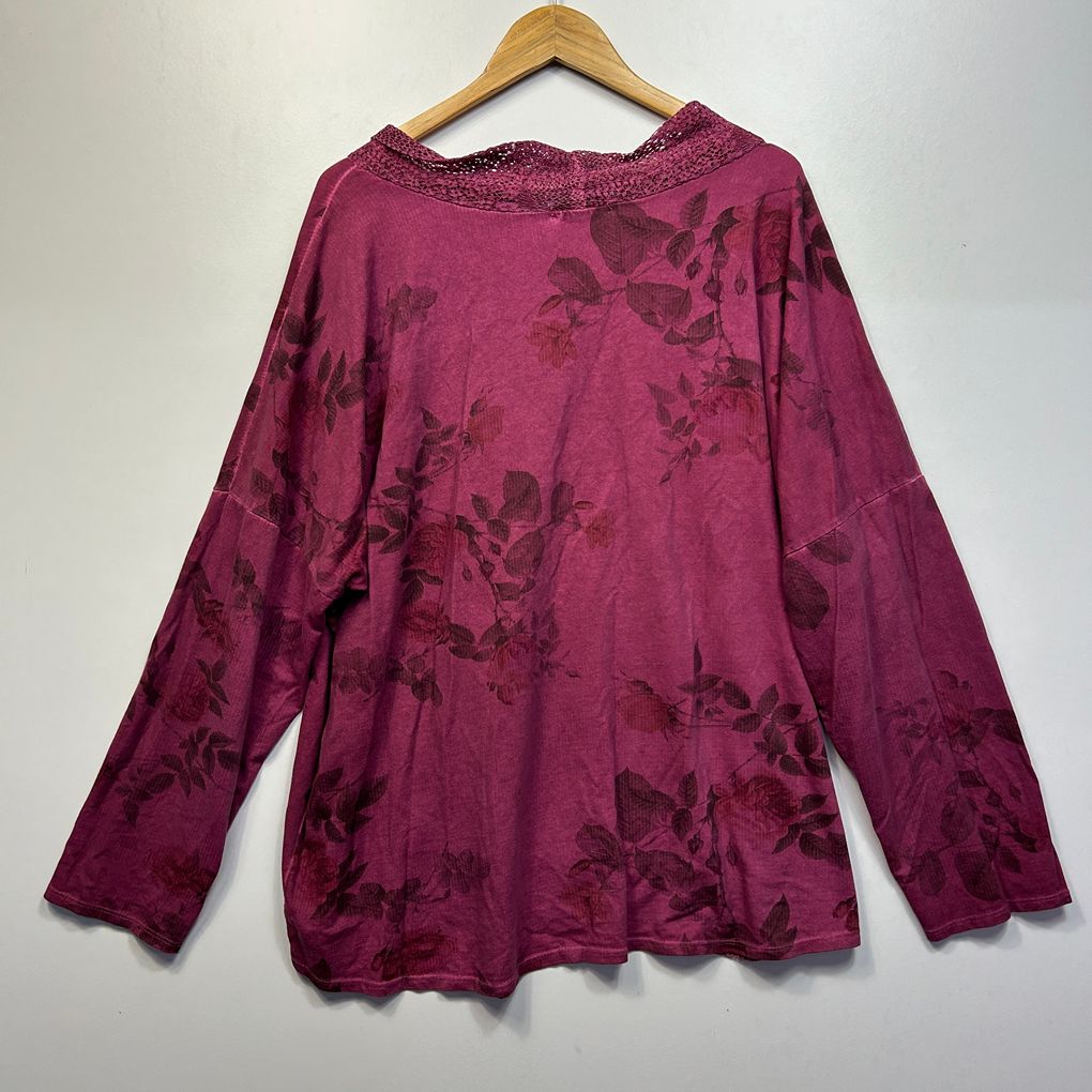 Helga May Italian Burgundy Floral Top - One Size