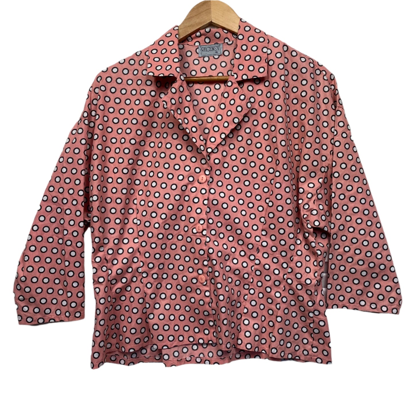 Vintage Regency Top Size 16 Pink Polka Dots Fitted