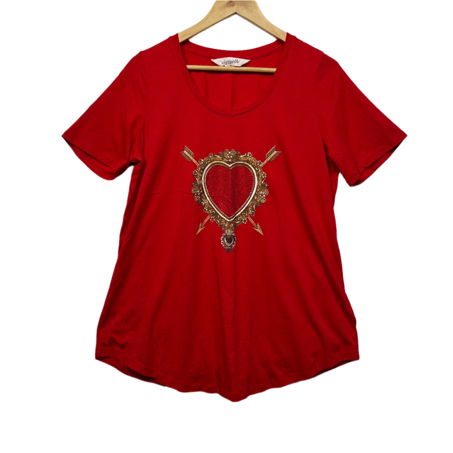 Virtuelle TShirt Size 12 14 XXS Red Short Sleeve Beaded Heart Love